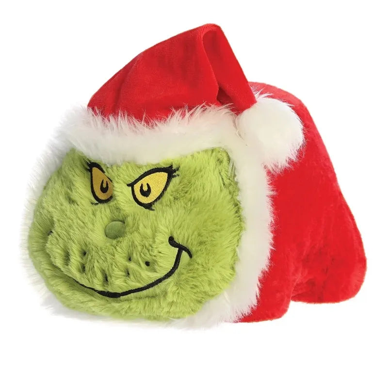 Grinch – Pliušinis žaislas / pagalvėlė Grinčas su Kalėdų Senelio kostiumu, 25 cm, iš „Spudsters“ kolekcijos