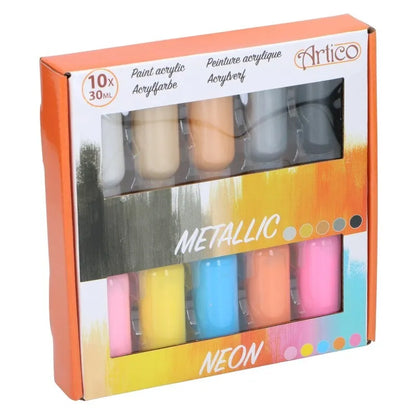 Artico – neoninių / metalizuotų akrilinių dažų rinkinys tūbelėse 30 ml