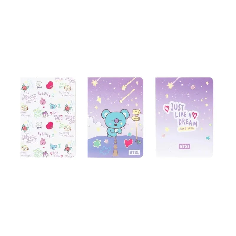BT21 – KOYA A6 sąsiuvinių rinkinys (3 vienetai)