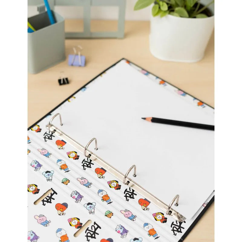 BT21 - „Street Mood“ kolekcijos A4 formato segtuvas su lapais (4 žiedai, elastinė juosta)