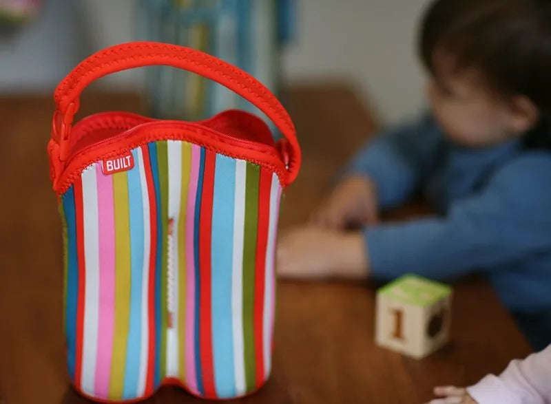 BUILT Bottle Buddy dviejų buteliukų krepšys su laikikliu (Baby Pink Stripe)