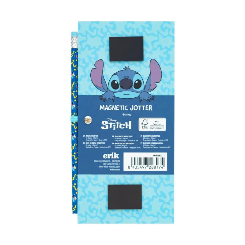 Disney Stitch – magnetinis užrašų knygelė / pirkinių sąrašas šaldytuvui su pieštuku (Tropical kolekcija, 10 x 21 cm)