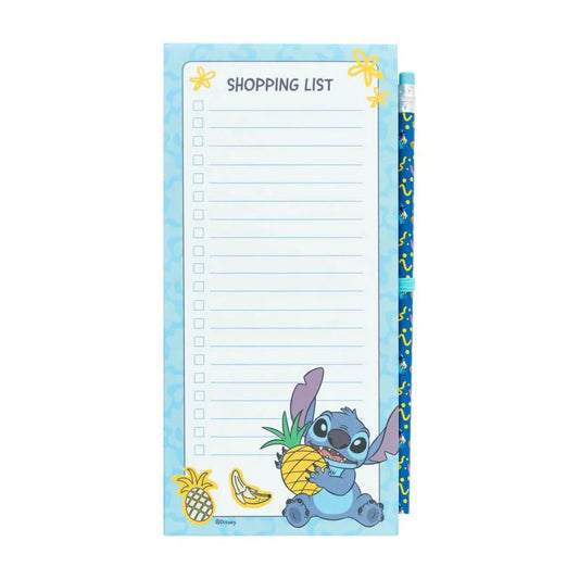 Disney Stitch – magnetinis užrašų knygelė / pirkinių sąrašas šaldytuvui su pieštuku (Tropical kolekcija, 10 x 21 cm)