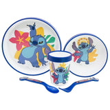 Disney Stitch – neslystantis indų rinkinys mikrobangų krosnelei, 5 dalių (lėkštė, dubenėlis, puodelis, šakutė, šaukštas)
