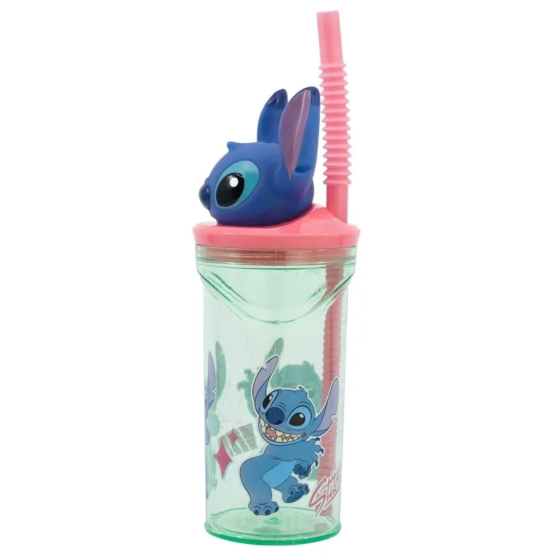 Disney Stitch – puodelis su šiaudeliu ir 3D figūrėle iš „Flowers“ kolekcijos, 360 ml