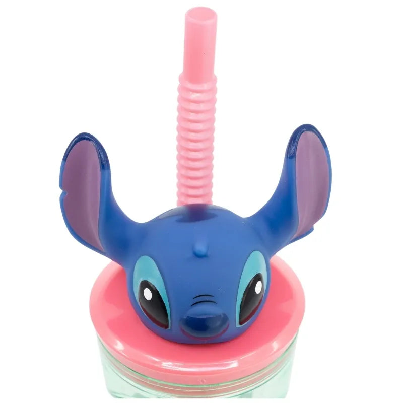 Disney Stitch – puodelis su šiaudeliu ir 3D figūrėle iš „Flowers“ kolekcijos, 360 ml