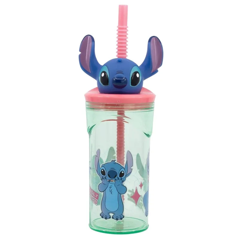 Disney Stitch – puodelis su šiaudeliu ir 3D figūrėle iš „Flowers“ kolekcijos, 360 ml