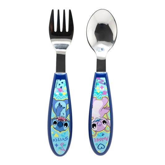 Disney Stitch – Stitch ir Angel metalinių stalo įrankių rinkinys (šaukštas ir šakutė)