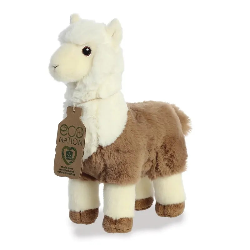 Eco Nation – minkštas pliušinis žaislas / balta ir ruda alpaka, 24 cm, ekologiškas