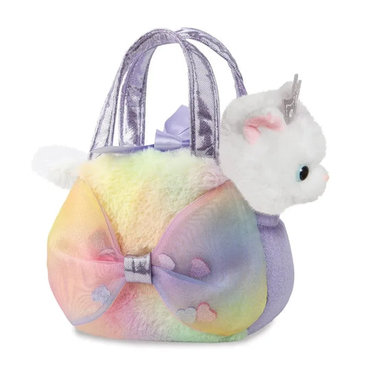 Fancy Pals – pliušinė „Big Bow“ princesės katytė su sidabrine karūna spalvingame krepšyje, 20 cm, ekologiška