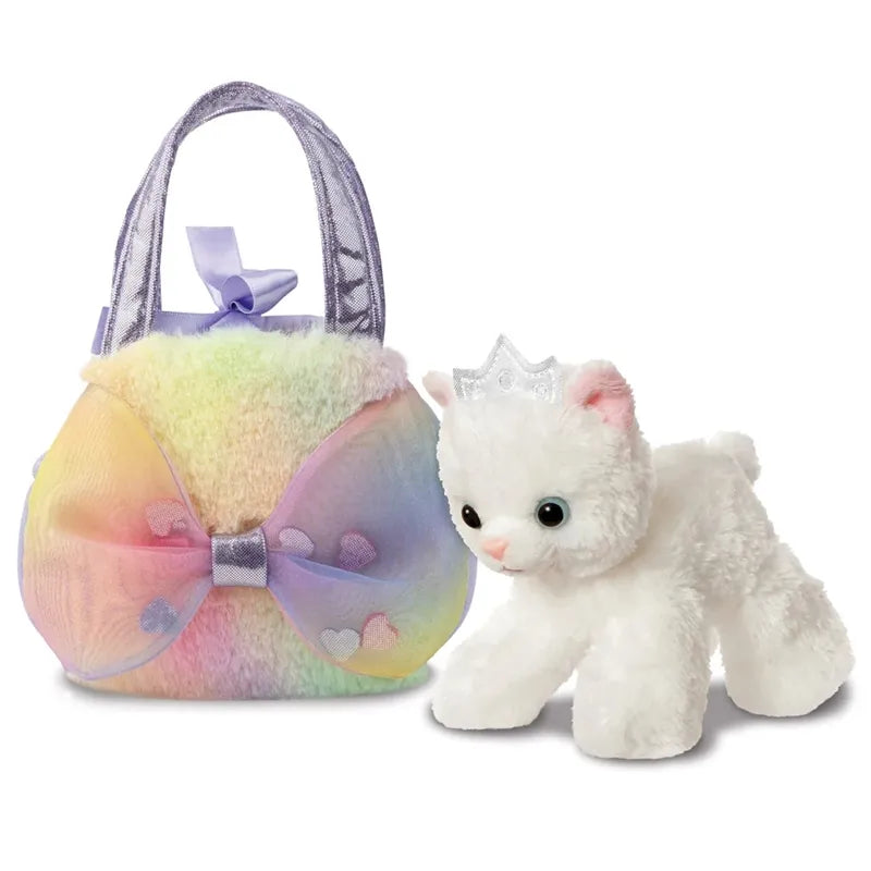 Fancy Pals – pliušinė „Big Bow“ princesės katytė su sidabrine karūna spalvingame krepšyje, 20 cm, ekologiška