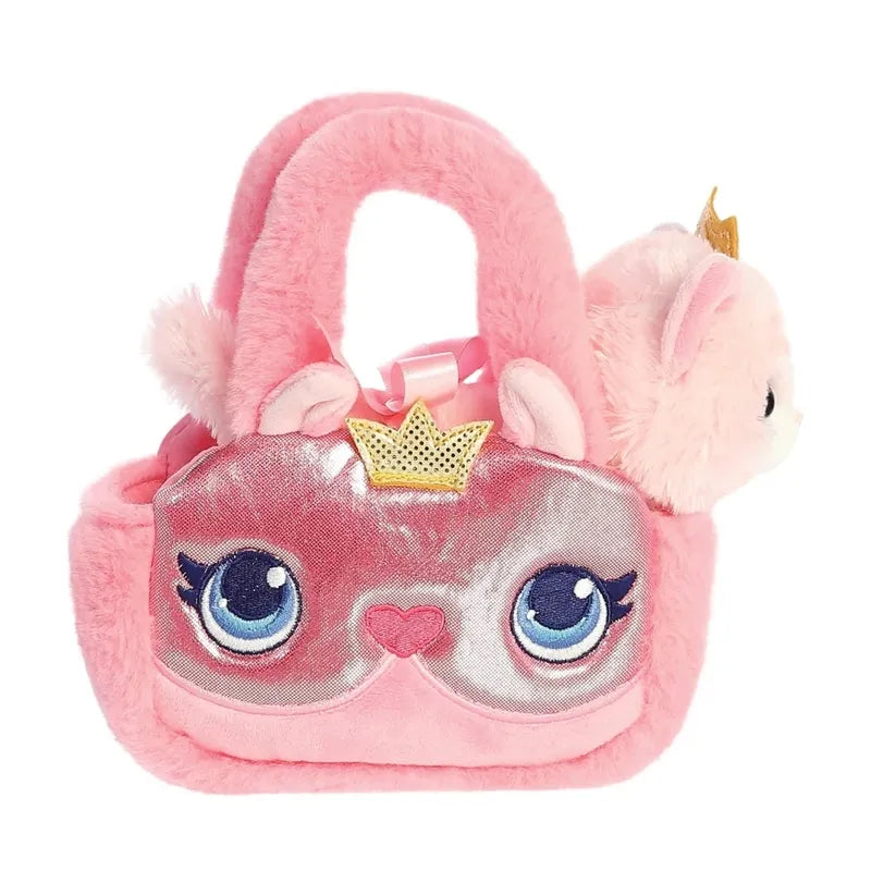 Fancy Pals – pliušinė princesė katytė su auksine karūna rožiniame krepšyje, 20 cm, ekologiška