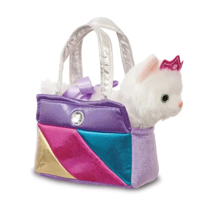 Fancy Pals – Pliušinė princesės katytė su rožine karūnėle vaivorykštiniame krepšelyje 20 cm, ekologiška