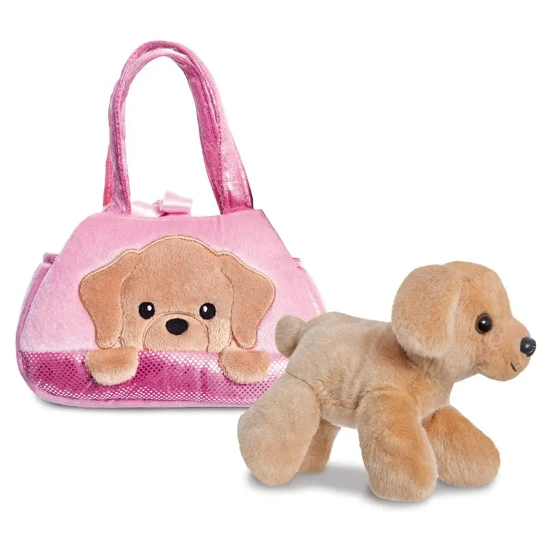 Fancy Pals – pliušinis šuniukas PeekaBoo Labrador rožinėje rankinėje 20 cm, draugiškas gamtai