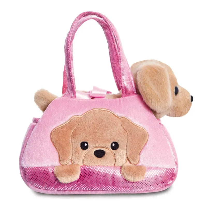 Fancy Pals – pliušinis šuniukas PeekaBoo Labrador rožinėje rankinėje 20 cm, draugiškas gamtai