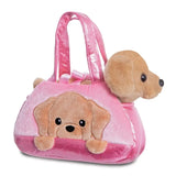 Fancy Pals – pliušinis šuniukas PeekaBoo Labrador rožinėje rankinėje 20 cm, draugiškas gamtai