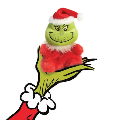 Grinch – minkštas pliušinis žaislas, sėdintis Grinčas Kalėdų Senelio aprangoje, 13 cm iš „Palm Pals“ kolekcijos, ekologiškas