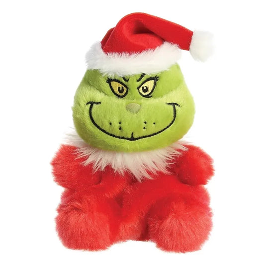 Grinch – minkštas pliušinis žaislas, sėdintis Grinčas Kalėdų Senelio aprangoje, 13 cm iš „Palm Pals“ kolekcijos, ekologiškas