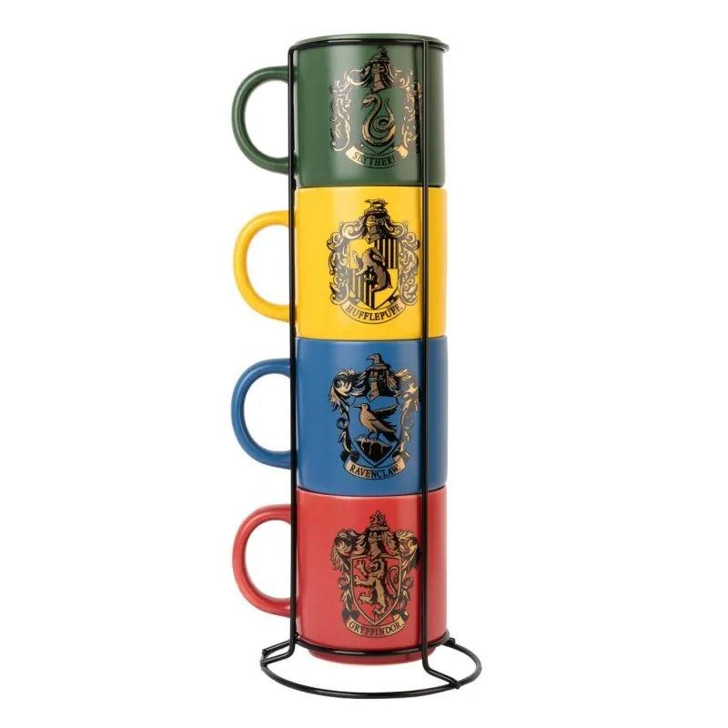 Harry Potter – 4 keraminių puodelių rinkinys su stovu, 300 ml, Hogvartso koledžai