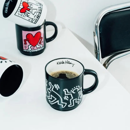 Keith Haring – 4 keraminių puodelių rinkinys su stovu, 300 ml