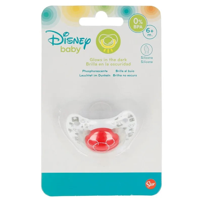 Mickey Mouse - Anatominės formos silikoninis čiulptukas 6 mėn.+ (švytintis tamsoje) (raudonas)