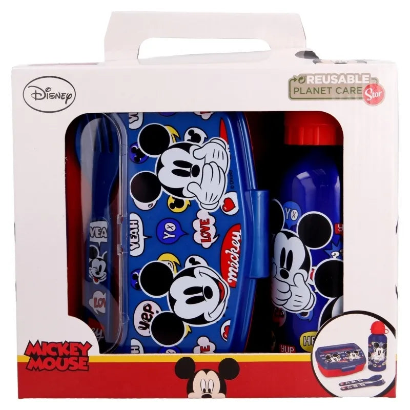Mickey Mouse – pietų dėžučių rinkinys, 400 ml gertuvė ir stalo įrankiai