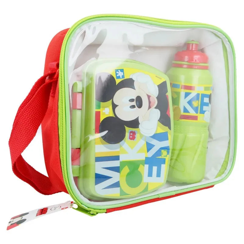 Mickey Mouse - pusryčių / pietų dėžutės rinkinys su 530 ml gertuve krepšyje
