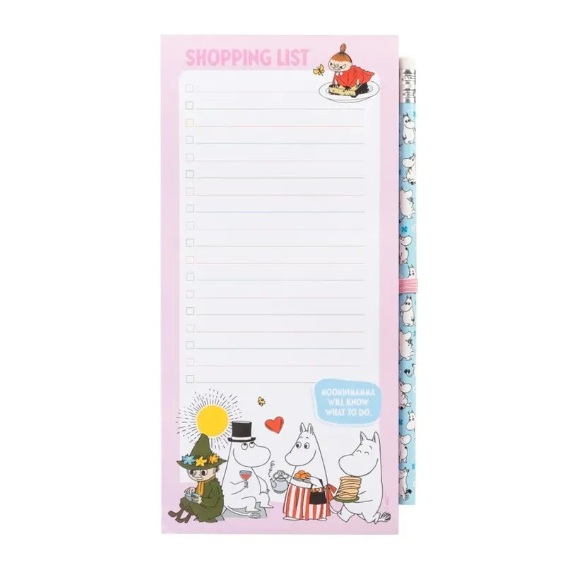 Moomin magnetinis užrašų knygelė / pirkinių sąrašas šaldytuvui + pieštukas (10 x 21 cm)
