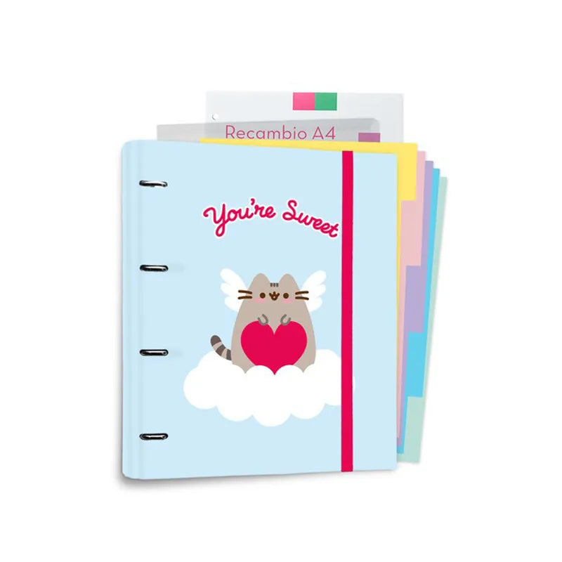 Pusheen – A4 formato segtuvas iš „Purrfect Love“ kolekcijos su lapais (4 žiedai, elastinė juosta)
