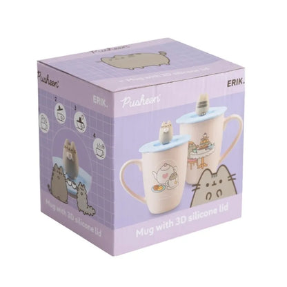 Pusheen keraminis puodelis su silikoniniu dangteliu ir 3D figūrėle, 350 ml