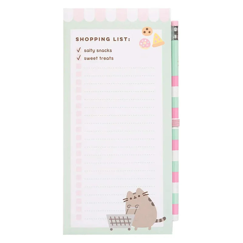 Pusheen – Magnetinis užrašų knygelė / pirkinių sąrašas šaldytuvui + pieštukas (10 x 21 cm)