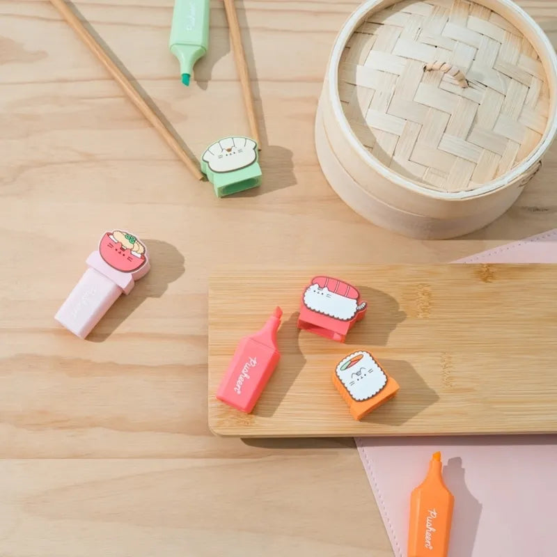 Pusheen – žymeklių rinkinys, 4 spalvos su 3D sušių figūrėlėmis