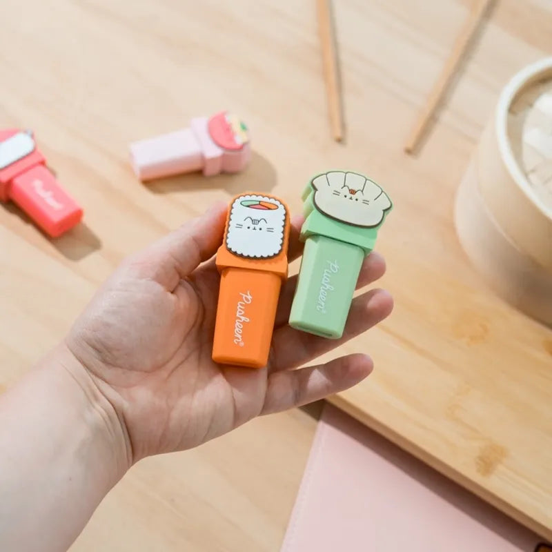 Pusheen – žymeklių rinkinys, 4 spalvos su 3D sušių figūrėlėmis