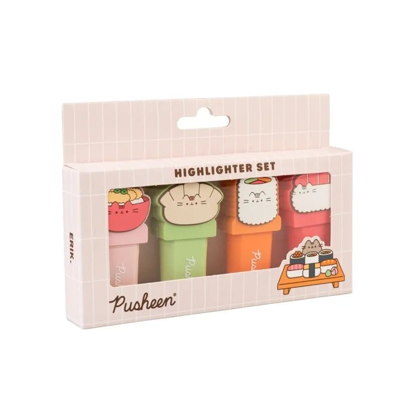 Pusheen – žymeklių rinkinys, 4 spalvos su 3D sušių figūrėlėmis