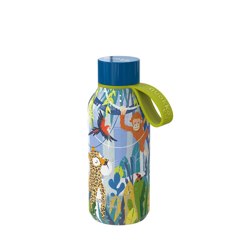 Quokka Solid Kids su dirželiu – 330 ml nerūdijančio plieno termogertuvė su dirželiu (Jungle)