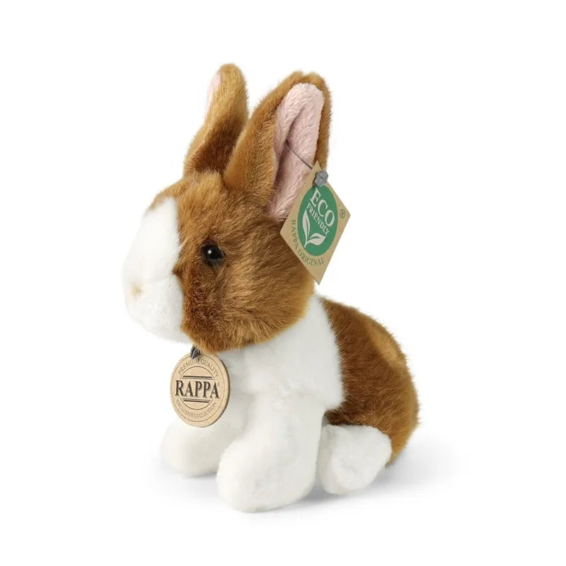 Rappa – pliušinis tikroviškas triušis, baltas su ruda, sėdintis 16 cm, Eco-Friendly