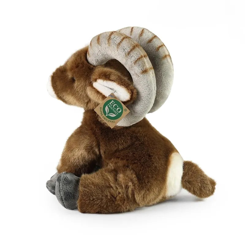 Rappa – realistiškas pliušinis stambiaragis avinas, sėdintis, 28 cm, ekologiškas